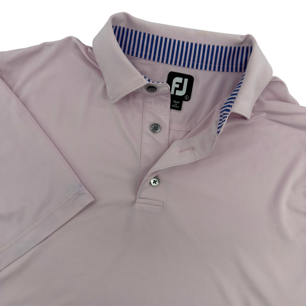 FootJoy Mens Light Pink Performance Golf Polo Shirt‎ Striped Collar FJ Large